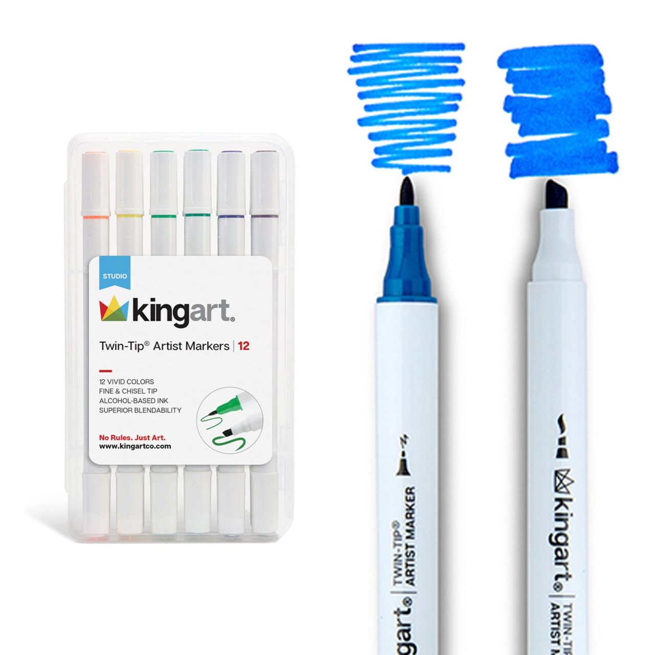 KINGART® Twin-Tip™ Permanent Alcohol-Based Sketch Markers, 12 Colors